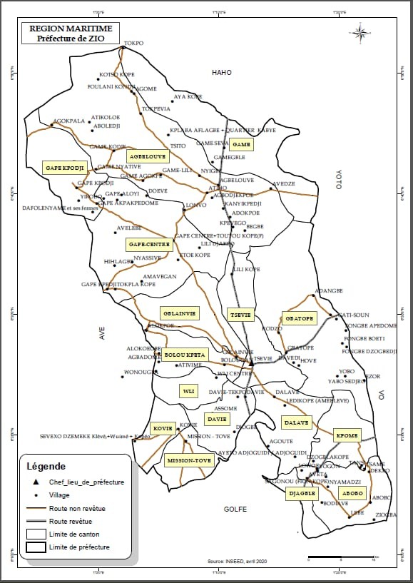 limites de la prefecture du Zio et les localites