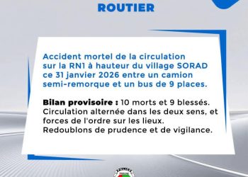 Un accident de circulation occasionne 10 morts et 9 blessés sur la nationale n°1